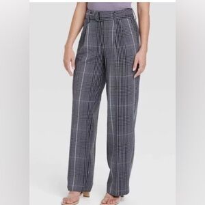 NEW A New Day High-Rise Relaxed Fit Straight Belted Trousers Gray Plaid 6